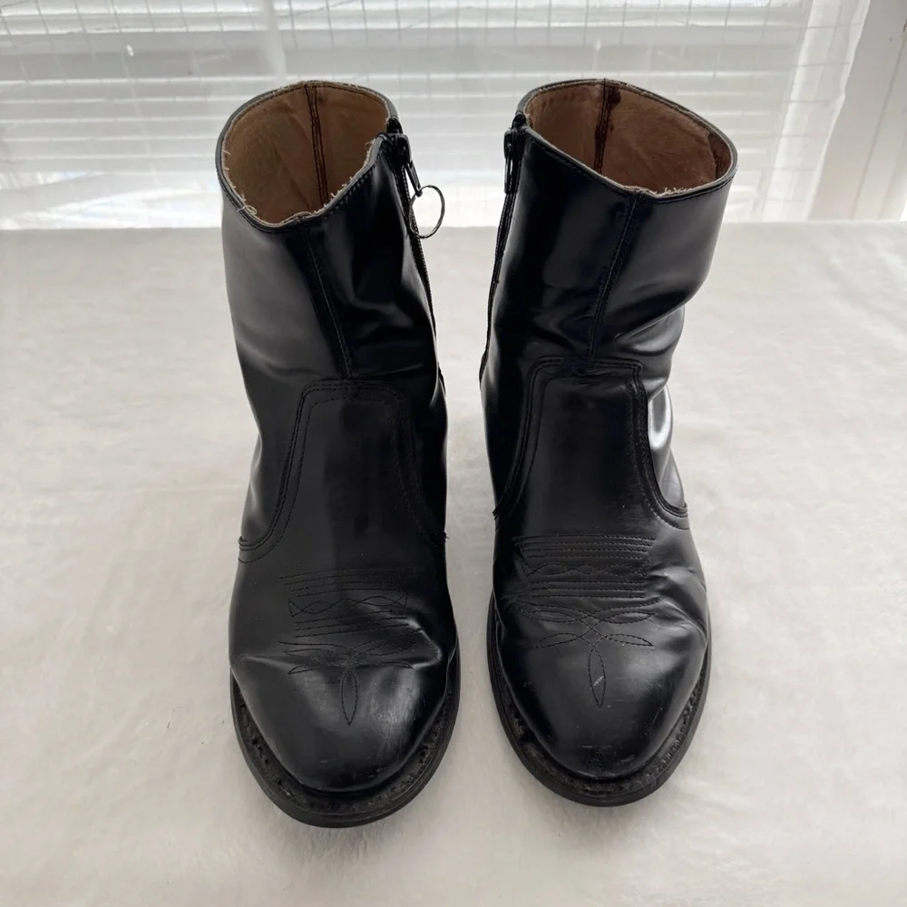 Vintage Men’s Leather Cowboy Ankle Boots Size 8.5 E Black - Picture 3 of 8